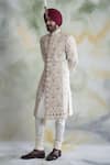 Gargee Designers_White Raw , Cotton Floral Embroidered Sherwani Set _Online_at_Aza_Fashions