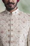 Buy_Gargee Designers_White Raw , Cotton Floral Embroidered Sherwani Set _Online_at_Aza_Fashions