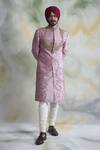 Buy_Gargee Designers_Pink Raw , Cotton Floral Embroidered Sherwani Set _at_Aza_Fashions