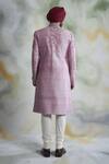 Shop_Gargee Designers_Pink Raw , Cotton Floral Embroidered Sherwani Set _at_Aza_Fashions