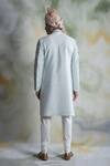 Shop_Gargee Designers_Blue Cotton , Slub Floral Embroidered Sherwani Set _at_Aza_Fashions
