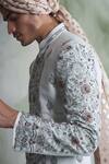 Buy_Gargee Designers_Blue Cotton , Slub Floral Embroidered Sherwani Set _Online_at_Aza_Fashions