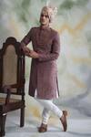 Buy_Gargee Designers_Pink Raw , Cotton Floral Embroidered Sherwani Set _at_Aza_Fashions