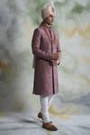 Shop_Gargee Designers_Pink Raw , Cotton Floral Embroidered Sherwani Set _at_Aza_Fashions