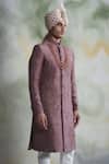 Gargee Designers_Pink Raw , Cotton Floral Embroidered Sherwani Set _Online_at_Aza_Fashions