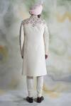 Shop_Gargee Designers_White Raw , Cotton Floral Embroidered Sherwani Set _at_Aza_Fashions