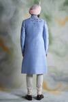 Shop_Gargee Designers_Blue Raw , Cotton Floral Embroidered Sherwani Set _at_Aza_Fashions