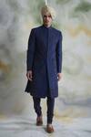 Buy_Gargee Designers_Blue Raw , Cotton Floral Embroidered Sherwani Set _at_Aza_Fashions