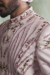 Shop_Gargee Designers_Pink Raw Silk Floral Embroidered Sherwani Set_Online_at_Aza_Fashions