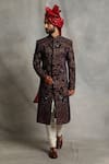 Gargee Designers_Blue Velvet, Cotton Bird, Floral Embroidered Sherwani Set _Online_at_Aza_Fashions