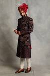 Buy_Gargee Designers_Blue Velvet, Cotton Bird, Floral Embroidered Sherwani Set _Online_at_Aza_Fashions