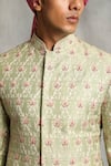 Buy_Gargee Designers_Green Raw , Cotton Floral Embroidered Sherwani Set _Online_at_Aza_Fashions