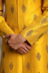 Shop_Gargee Designers_Yellow Raw , Cotton Floral Embroidered Sherwani Set _Online_at_Aza_Fashions
