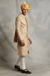 Gargee Designers_Beige Raw Silk Embroidered Floral Sherwani Set _Online_at_Aza_Fashions