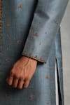 Gargee Designers_Blue Raw , Cotton Floral Embroidered Sherwani And Angrakha Kurta Set _at_Aza_Fashions