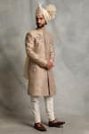 Gargee Designers_Brown Raw Silk Embroidered Floral Sherwani Set _Online_at_Aza_Fashions