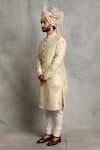 Shop_Gargee Designers_White Raw , Cotton Floral Embroidered Sherwani Set _Online_at_Aza_Fashions