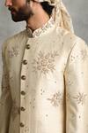 Gargee Designers_White Raw , Cotton Floral Embroidered Sherwani Set _at_Aza_Fashions