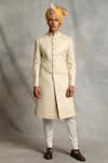 Buy_Gargee Designers_White Cotton Silk, Poly Viscose Floral, Paisley Embroidered Sherwani Set _at_Aza_Fashions