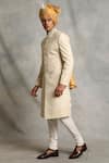 Buy_Gargee Designers_White Cotton Silk, Poly Viscose Floral, Paisley Embroidered Sherwani Set _Online_at_Aza_Fashions