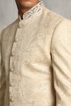 Shop_Gargee Designers_White Cotton Silk, Poly Viscose Floral, Paisley Embroidered Sherwani Set _Online_at_Aza_Fashions