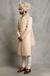 Shop_Gargee Designers_Peach Cotton Silk, Poly Viscose Floral, Paisley Embroidered Sherwani Set _at_Aza_Fashions