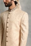 Buy_Gargee Designers_Peach Cotton Silk, Poly Viscose Floral, Paisley Embroidered Sherwani Set _Online_at_Aza_Fashions