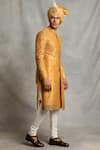 Gargee Designers_Yellow Raw , Cotton Floral Embroidered Sherwani Set _Online_at_Aza_Fashions