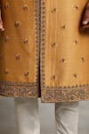 Gargee Designers_Yellow Raw , Cotton Floral Embroidered Sherwani Set _at_Aza_Fashions