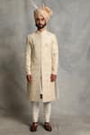 Buy_Gargee Designers_White Raw , Cotton Floral Embroidered Sherwani Set _at_Aza_Fashions