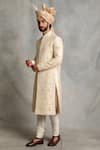 Gargee Designers_White Raw , Cotton Floral Embroidered Sherwani Set _Online_at_Aza_Fashions