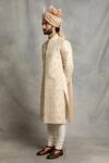 Buy_Gargee Designers_White Raw , Cotton Floral Embroidered Sherwani Set _Online_at_Aza_Fashions