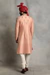 Shop_Gargee Designers_Peach Raw , Cotton Floral Embroidered Sherwani Set _at_Aza_Fashions