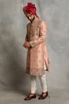 Gargee Designers_Peach Raw , Cotton Floral Embroidered Sherwani Set _Online_at_Aza_Fashions