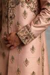 Gargee Designers_Peach Raw , Cotton Floral Embroidered Sherwani Set _at_Aza_Fashions