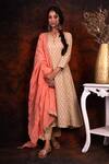 Shop_Tashee_Peach Crushed Cotton Dupatta_at_Aza_Fashions