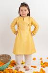 Buy MR Brat Yellow Chanderi, Cotton Embroidery Pleated Kurta Set at Aza Fashions Buy_MR Brat_Yellow Chanderi, Cotton Embroidery Pleated Kurta Set _at_Aza_Fashions