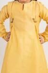 MR Brat Yellow Chanderi, Cotton Embroidery Pleated Kurta Set at Aza Fashions MR Brat_Yellow Chanderi, Cotton Embroidery Pleated Kurta Set _at_Aza_Fashions