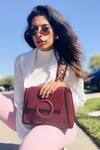 Buy_The Leather Garden_Maroon Embroidered Flap Sling Bag _at_Aza_Fashions