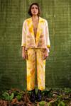 Buy_Kritika Murarka_Yellow Handloom Linen Tie And Dye Reversible Jacket_at_Aza_Fashions