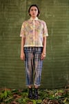 Buy_Kritika Murarka_Blue Handloom Tweed Tie And Dye Pant  _at_Aza_Fashions