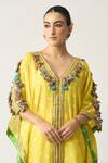 Itrh Yellow Silk Chanderi Bandhani Plunge V Neck Babita Kaftan And Pant Set Online at Aza Fashions Itrh_Yellow Silk Chanderi Bandhani Plunge V Neck Babita Kaftan And Pant Set_Online_at_Aza_Fashions