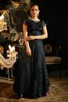 Buy_Tasuvure Indes_Blue Organza, Pleated Polyester Boat Ruffle Blouse And Embroidered Lehenga Set _at_Aza_Fashions