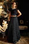 Buy_Tasuvure Indes_Blue Organza, Pleated Polyester Boat Ruffle Blouse And Embroidered Lehenga Set _Online_at_Aza_Fashions