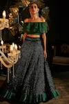 Buy_Tasuvure Indes_Green Organza, Pleated Polyester One Off Blouse And Embroidered Lehenga Set _at_Aza_Fashions