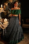Shop_Tasuvure Indes_Green Organza, Pleated Polyester One Off Blouse And Embroidered Lehenga Set _at_Aza_Fashions