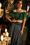Tasuvure Indes_Green Organza, Pleated Polyester One Off Blouse And Embroidered Lehenga Set _Online_at_Aza_Fashions