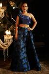 Shop_Tasuvure Indes_Blue Pleated Polyester One Shoulder Blouse And Printed Lehenga Set _at_Aza_Fashions