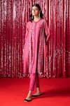 Buy_Saundh_Pink Raw Silk Printed Flared Kurta Set_at_Aza_Fashions