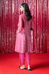 Shop_Saundh_Pink Raw Silk Printed Flared Kurta Set_at_Aza_Fashions